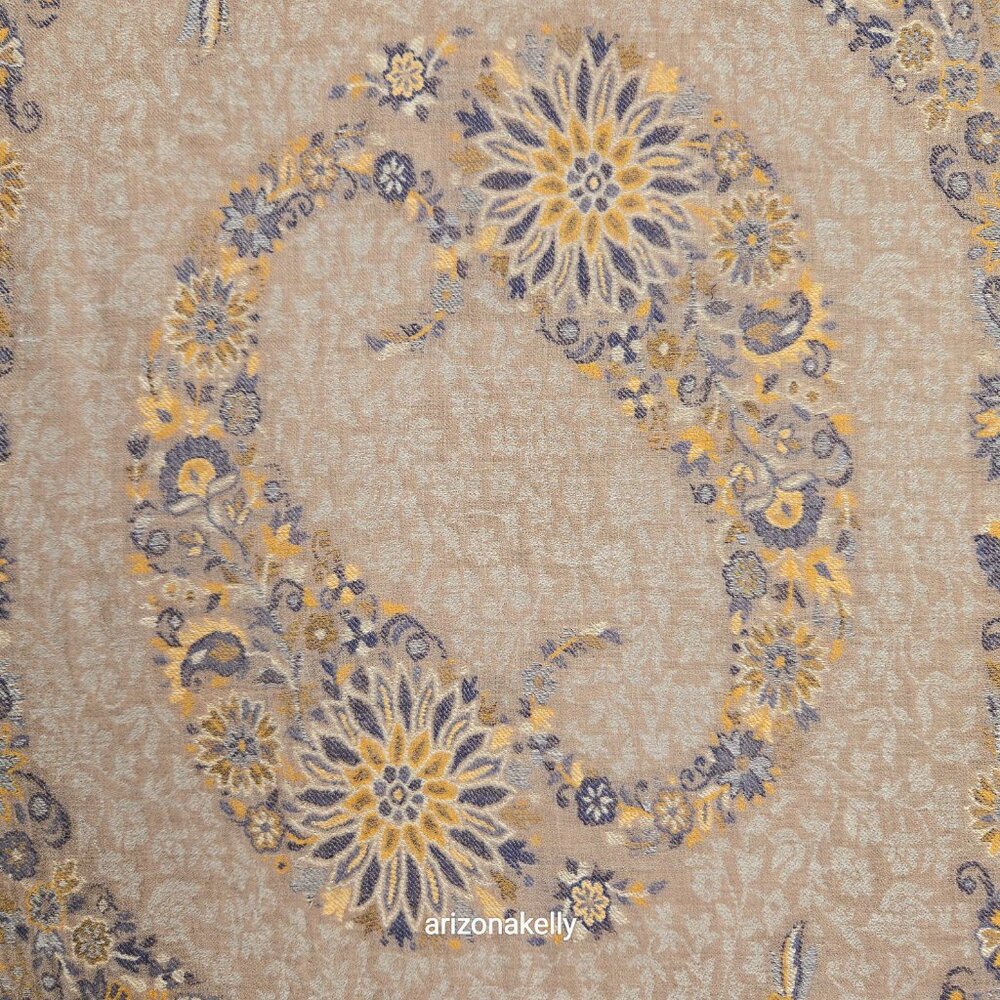 NWOT Cashmere Jacquard Lightweight Jamawar Shawl Scarf Yellow Blue - Picture 8 of 16